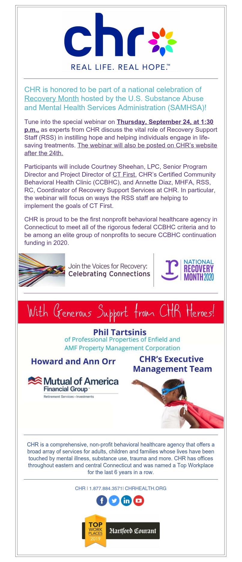 CHR to be Featured in National Recovery Month Webinar!