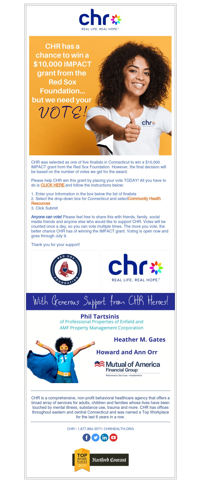 Help CHR win a $10,000 IMPACT grant from the Red Sox Foundation!