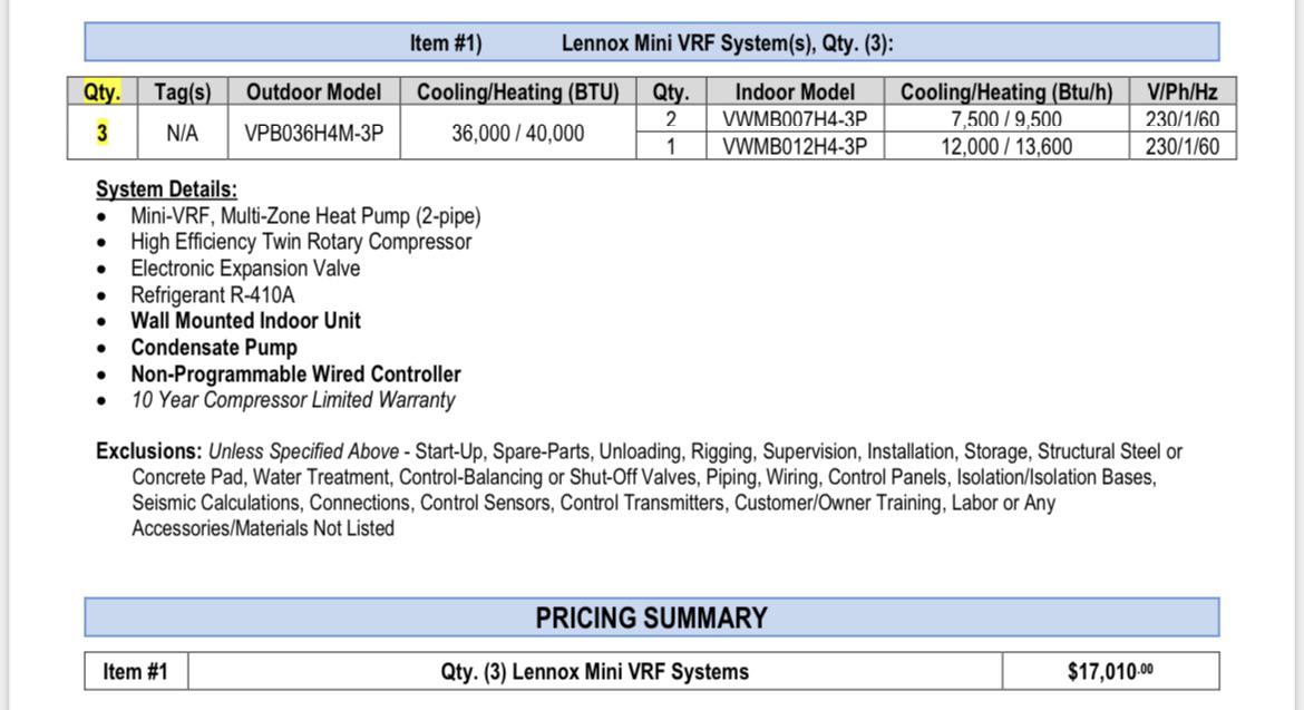 is this pricing reasonable for 3 3 zone lennox minisplits