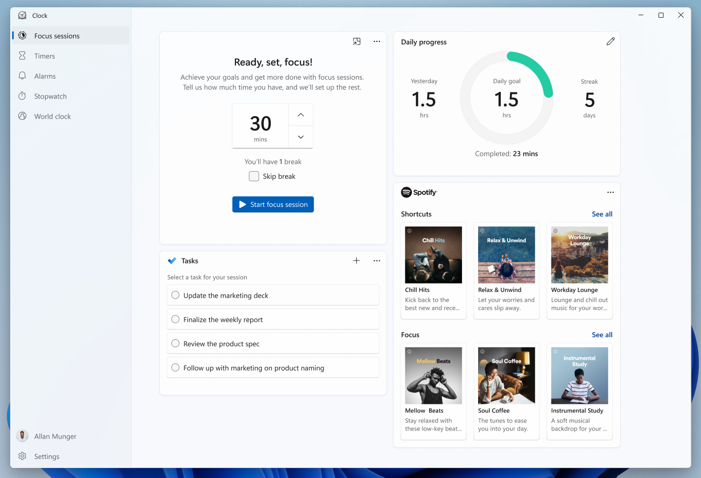 New Clock app for Windows 11 with Focus Sessions rolling out to Windows Insiders